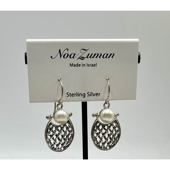 Noa Zuman Israel Designer Sterling Silver White Freshwater Pearl Earrings New‎ - Picture 9 of 9